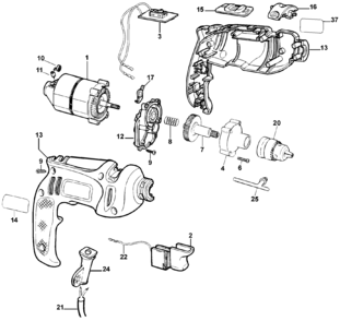 Default Diagram and Parts List for KR502-BR Type 3 Black and Decker Hammer Drill